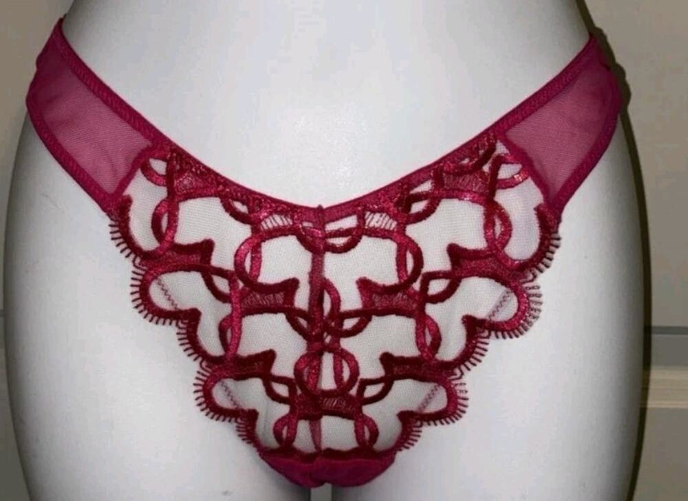 VICTORIA'S SECRET Hot Pink HEART Brazilian ~ OPEN Mesh BACK Panty ~ NWT ~ MEDIUM